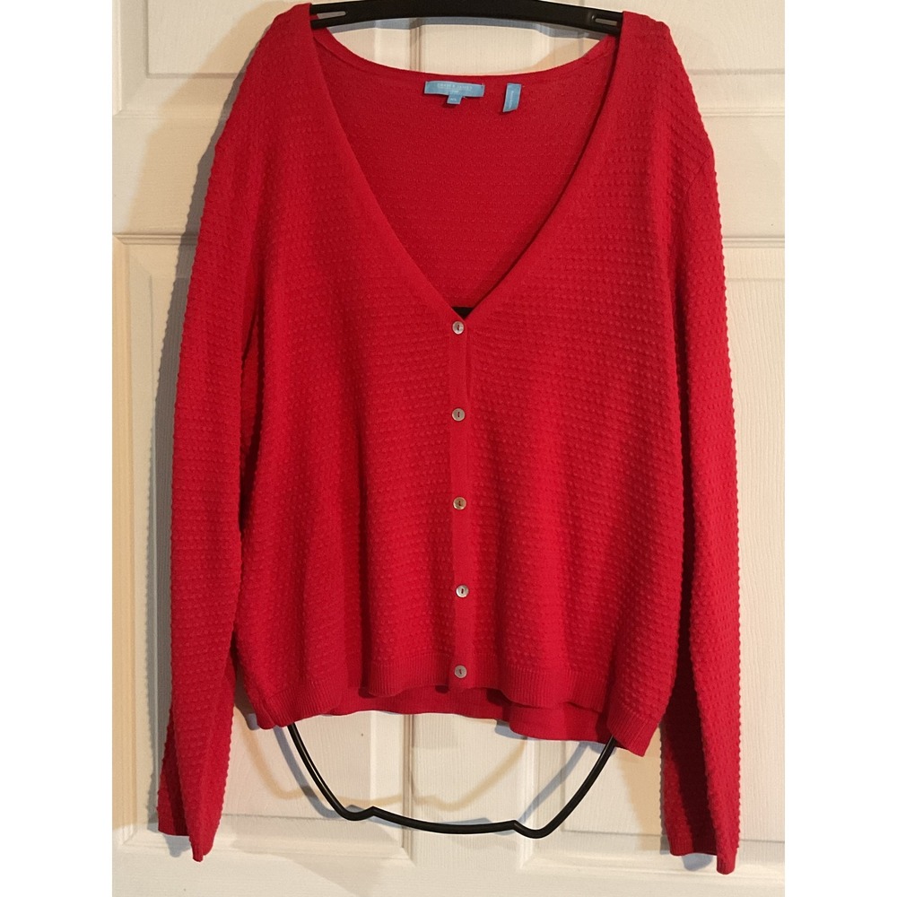 Draper James RSVP Red Textured Popcorn Knit V-Neck Cardigan Sweater XL KD3019SWR